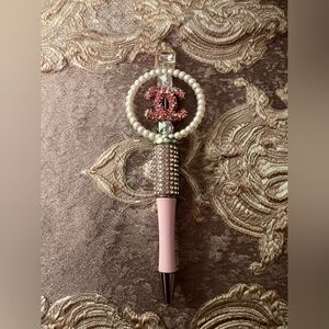 Handmade Pink & Silver Fashion Pen with Pearl Accents